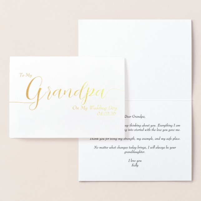 To My Grandpa On My Wedding Day Elegant Script Folienkarte (Anzeige)