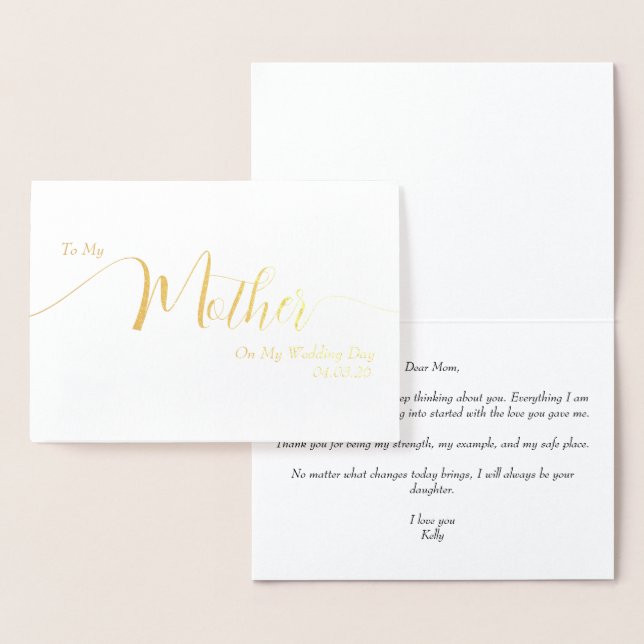 To My Mother on My Wedding Day Elegant Script Folienkarte (Anzeige)