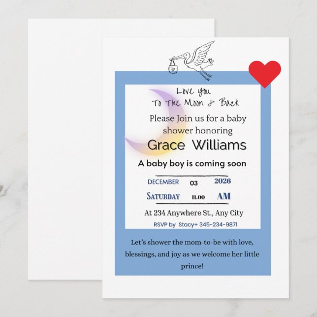 To the Moon and Back Baby Boy Shower Invitation |  Einladung (Vorne/Hinten)