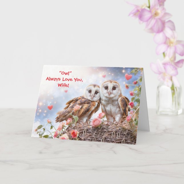 To Wife Cute and Fun Owl Valentines Day Karte (Orchidee)