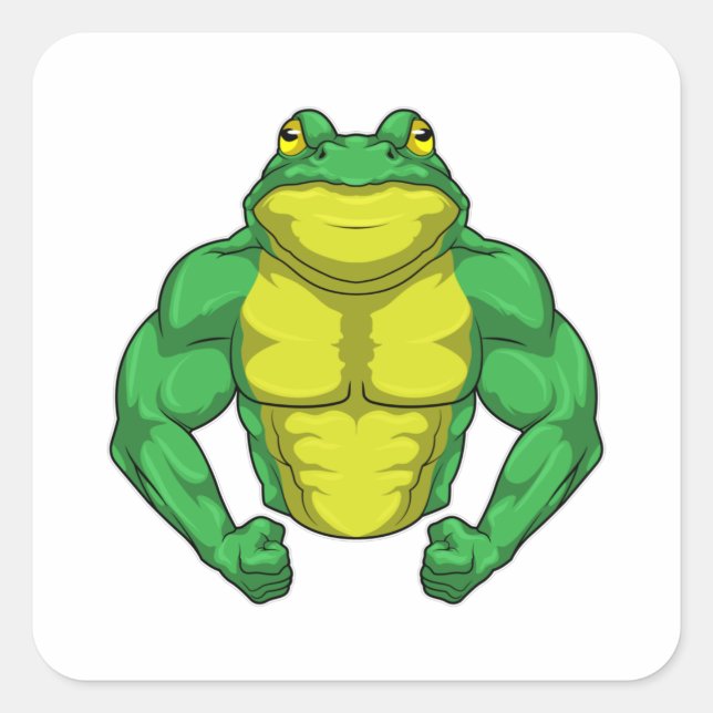 Toad as Bodybuilder with big Muscles Quadratischer Aufkleber (Vorderseite)