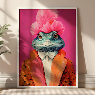 Toad in Funky Anzugs Animal Fashion Art Pink Poster