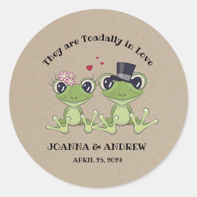 ©Toadal in Liebe Rustic Frog Couple Wedding Runder Aufkleber (Vorderseite)