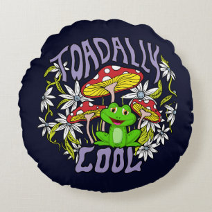 ToadalCoole Blüten- und Froschtypografie Rundes Kissen