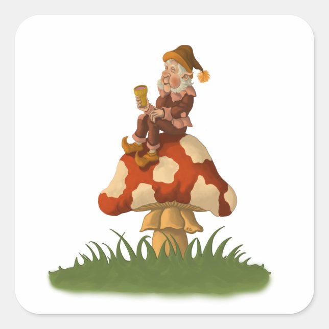 Toadstool Gnomeaufkleber Quadratischer Aufkleber (Vorderseite)