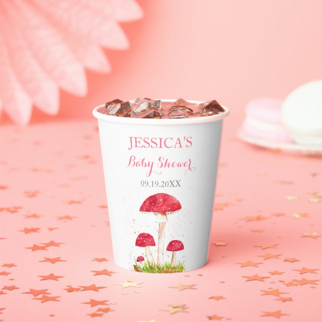 Toadstool Mushroom Wasserfarbe Niedlich Babydusche Pappbecher (Insitu)