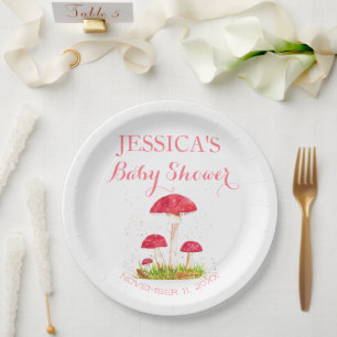 Toadstool Mushroom Wasserfarbe Niedlich Babydusche Pappteller