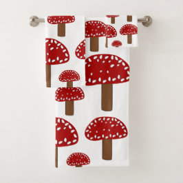 Toadstool Red Forest Mushroom Pattern Badhandtuch Set