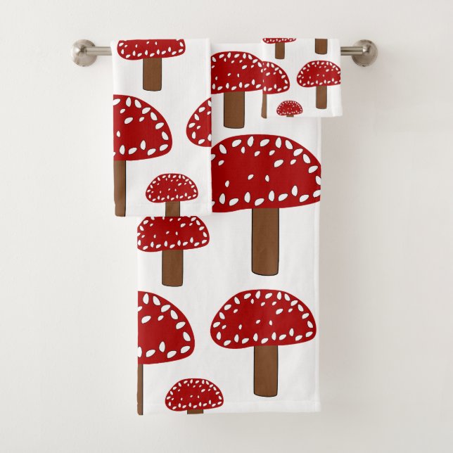 Toadstool Red Forest Mushroom Pattern Badhandtuch Set (Insitu)