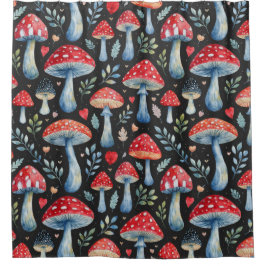 toadstool story in watercolor pattern throw pillow duschvorhang