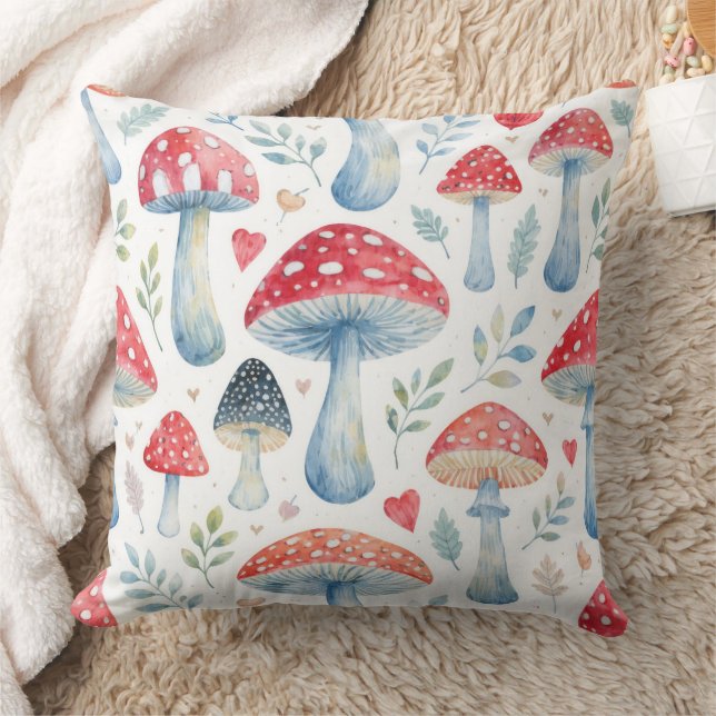 toadstool story in watercolor pattern throw pillow kissen (Decke)