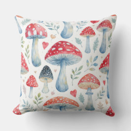 toadstool story in watercolor pattern throw pillow kissen
