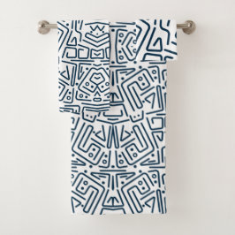 Toallas de baño blancas con líneas azules badhandtuch set