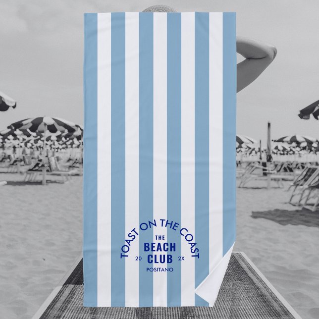 Toast an der Küste Der Beach Club Blue Stripe Strandtuch (Von Creator hochgeladen)