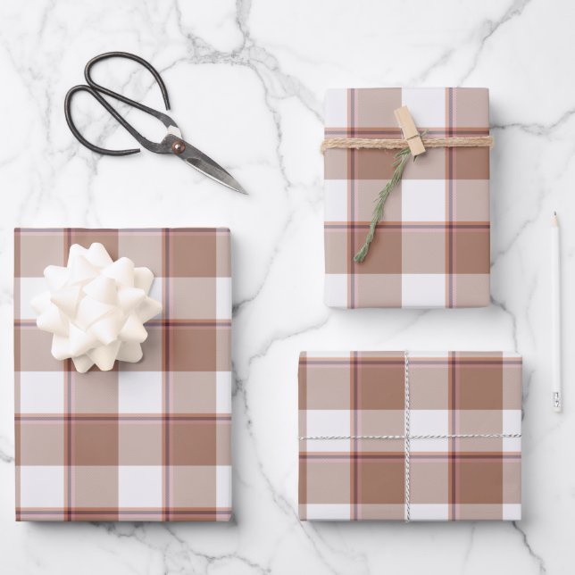 Toast Brown and Athens Gray Plaid Geschenkpapier Set (Vorderseite)
