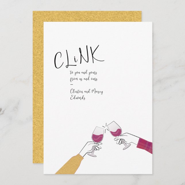 Toast Card Holiday - "Clink" Weinglas Cheers (Vorne/Hinten)