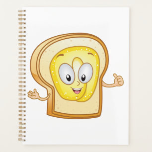 Toast-Cartoonfigur mit Butter glücklich Planer