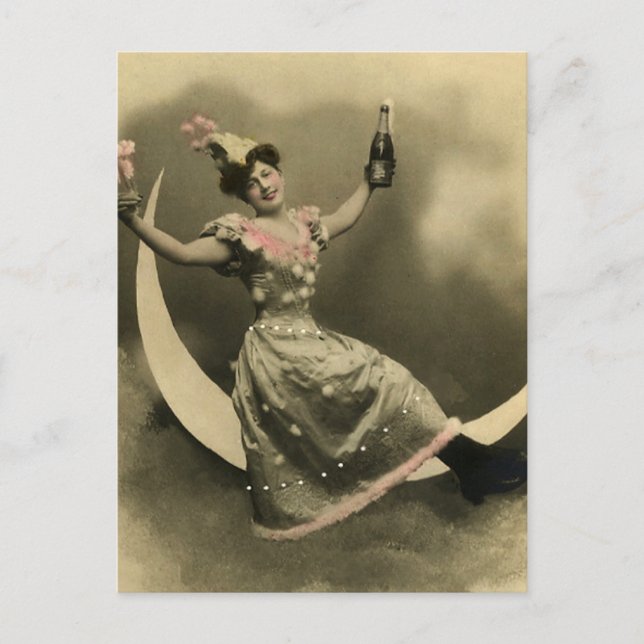 Toast des Champagners auf einem Crescent Moon Postkarte (Vorderseite)