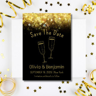 Toast Gold Glitzer Black Wedding Save the Date Einladung
