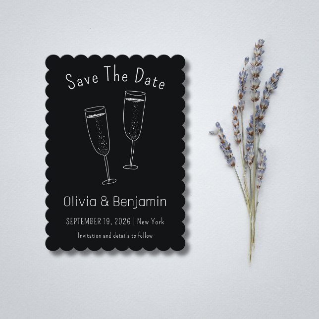 Toast-Hochzeit des Champagnermagazins rettet das D Einladung (Sketch Champagne Toast Wedding Save The Date Invitation)