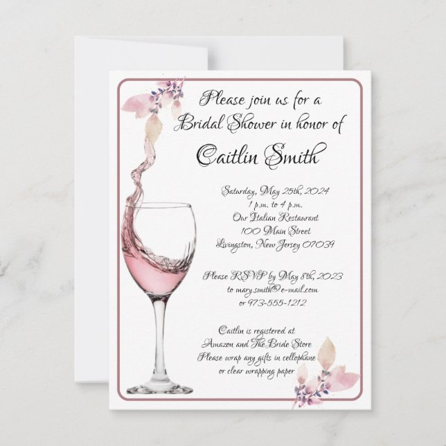 Toast mit Blumenmuster Elegantes Brautparty in Wei Einladung (Vorderseite)