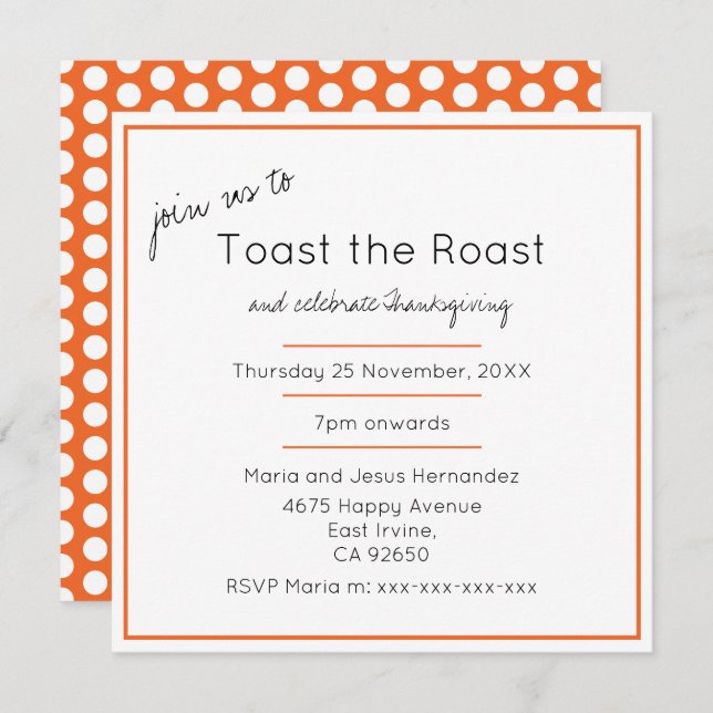 Toast Modern Erntedank Dinner Party Einladung (Vorne/Hinten)