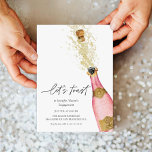 Toast Pink Champagne Flasche Brautparty Einladung<br><div class="desc">Toast Brautparty Party Einladung. Entworfen mit einer schönen Aquarell Gold Champagner Flasche. Passende Artikel in unserem Shop Cava Party Design.</div>