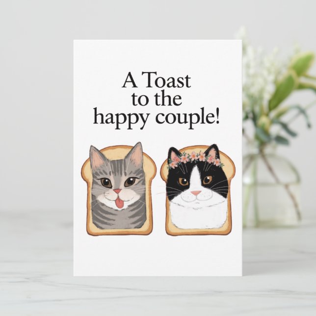 Toast zum glücklichen Paar lustige Katze Hochzeits Einladung (Stehend Vorderseite)