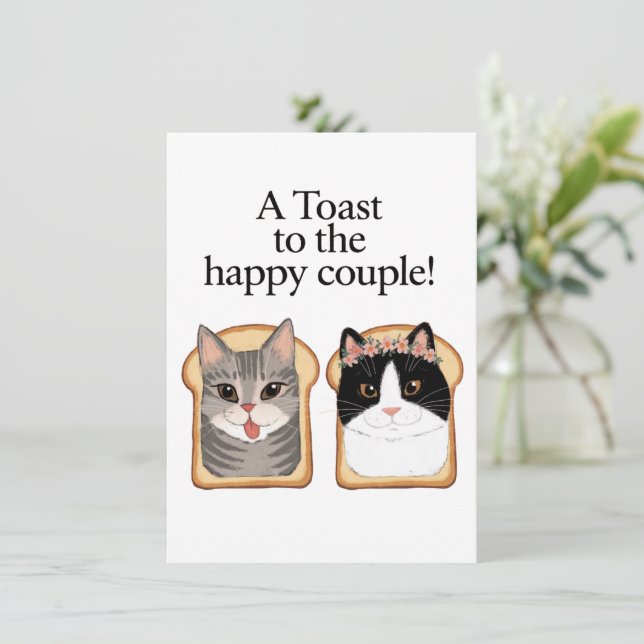 Toast zum glücklichen Paar lustige Katze Hochzeits Karte (Stehend Vorderseite)