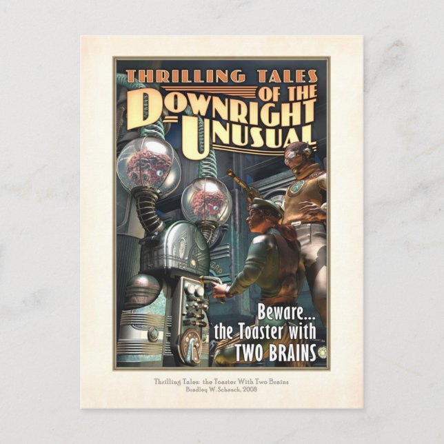 Toaster mit ZWEI BRAINEN Postkarte (Vorderseite)