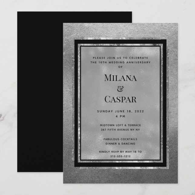 Toastes Silver Shimmer Jubiläum Party Einladung (Vorne/Hinten)