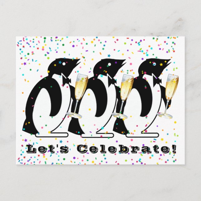 Toasting Penguins Celebrate Postkarte (Vorderseite)