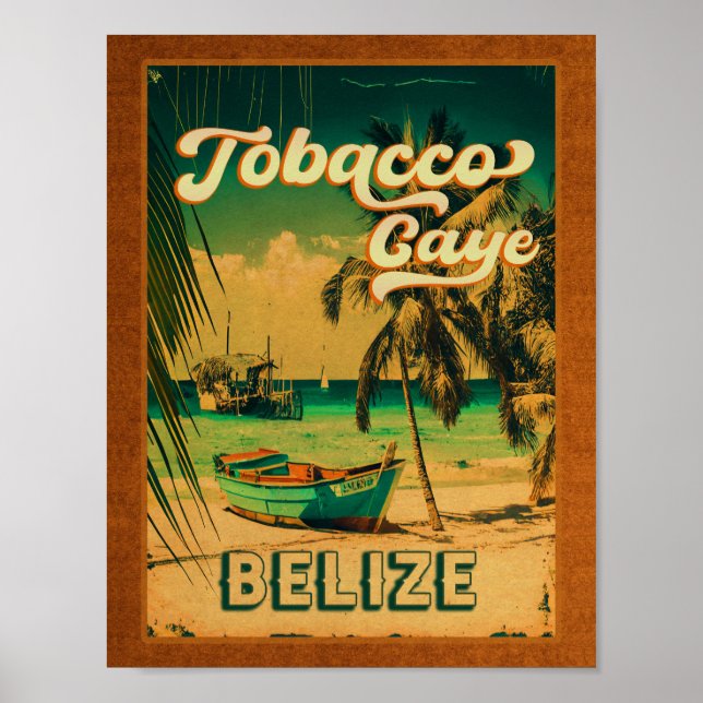Tobacco Caye Belize Vintag Palm Trees Souvenirs Poster (Vorne)