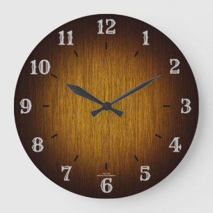 Tobacco Sunburst Grainy Wood Look Clock Große Wanduhr