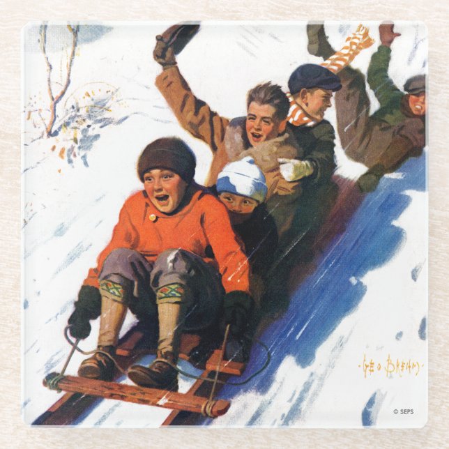 Tobagganing Glasuntersetzer (Vorderseite)