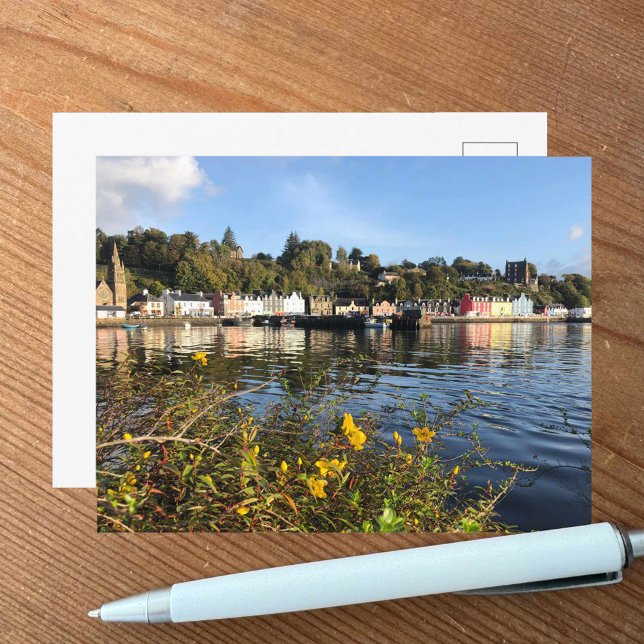 Tobermory, Insel Mull, Schottland mit Blume Postkarte (Von Creator hochgeladen)