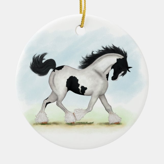 Tobiano Sinti und Roma Vanner Horse Keramik Ornament (Vorne)