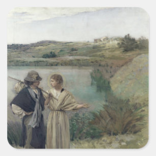 Tobias und das Erzengel-RAPHAEL Quadratischer Aufkleber