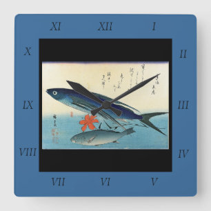 Tobiuo & Ishimochi - Farbenfrohe japanische Fischd Quadratische Wanduhr