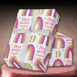 Tochter 9. Geburtstag Rosa Glitzer Geschenkpapier