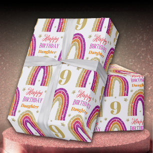 Tochter 9. Geburtstag Rosa Glitzer Geschenkpapier