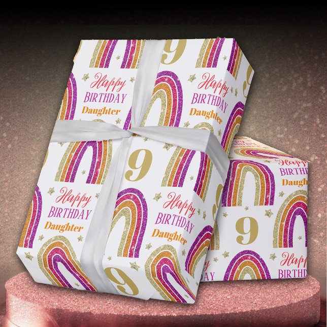 Tochter 9. Geburtstag Rosa Glitzer Geschenkpapier (Von Creator hochgeladen)