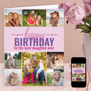 Tochter Birthday Foto Collage Personalisiert Pink Karte
