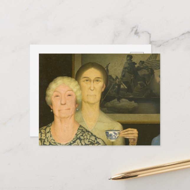 Töchter der Revolution von Grant Wood Postkarte (Vorderseite/Rückseite Beispiel)