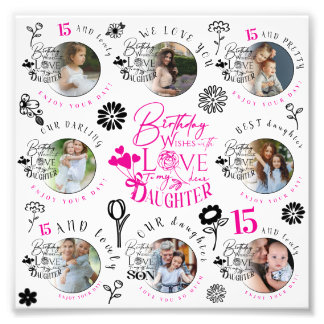 Tochter Geburtstags-Foto-Collage-Typografie  Fotodruck