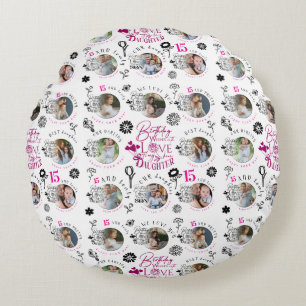 Tochter Geburtstags-Foto-Collage-Typografie Rundes Kissen