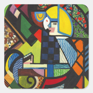 Tochter in einer Rakete, buntes Bild, Quadratischer Aufkleber