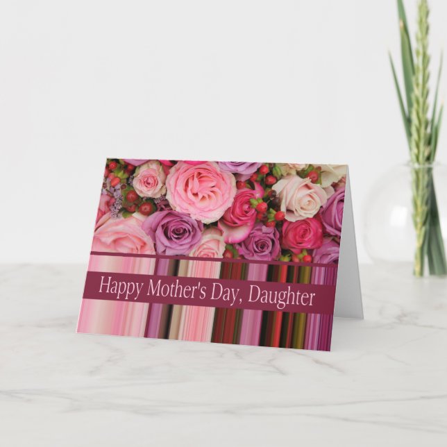 Tochter Pastel Rose & Streifen Muttertag Karte (Vorderseite)