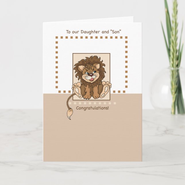 Tochter und "Sohn" Herzlichen Glückwunsch Baby Lio Karte (Vorderseite)