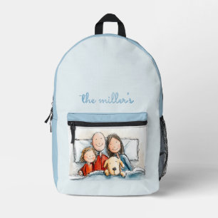 Tochter Vater Mutter und der Welpe Bedruckter Rucksack